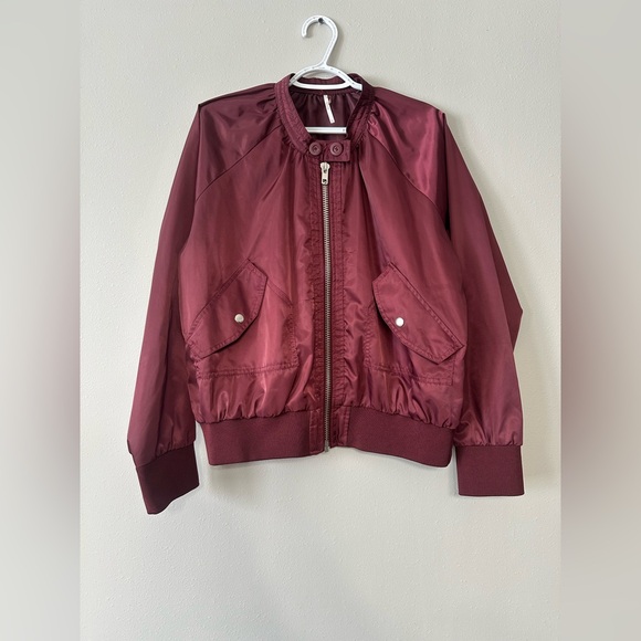 FREE PEOPLE MIDNIGHT BOMBER JACKET WINE MAROON FULL ZIP UP - Picture 4 of 9